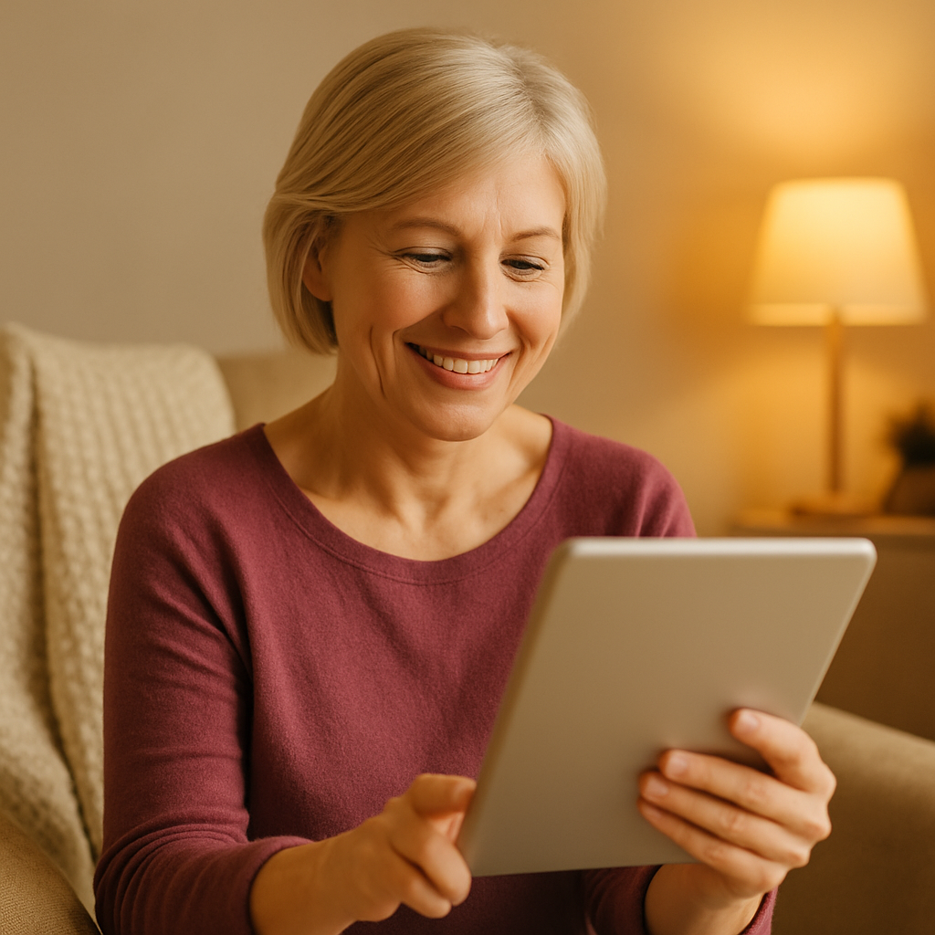 an elder women looking at tablet